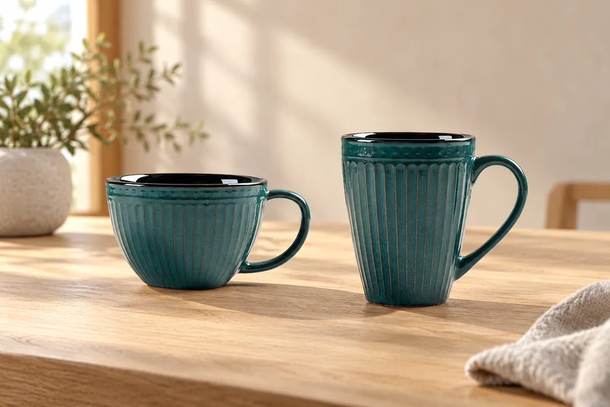 Fluted emerald mugs