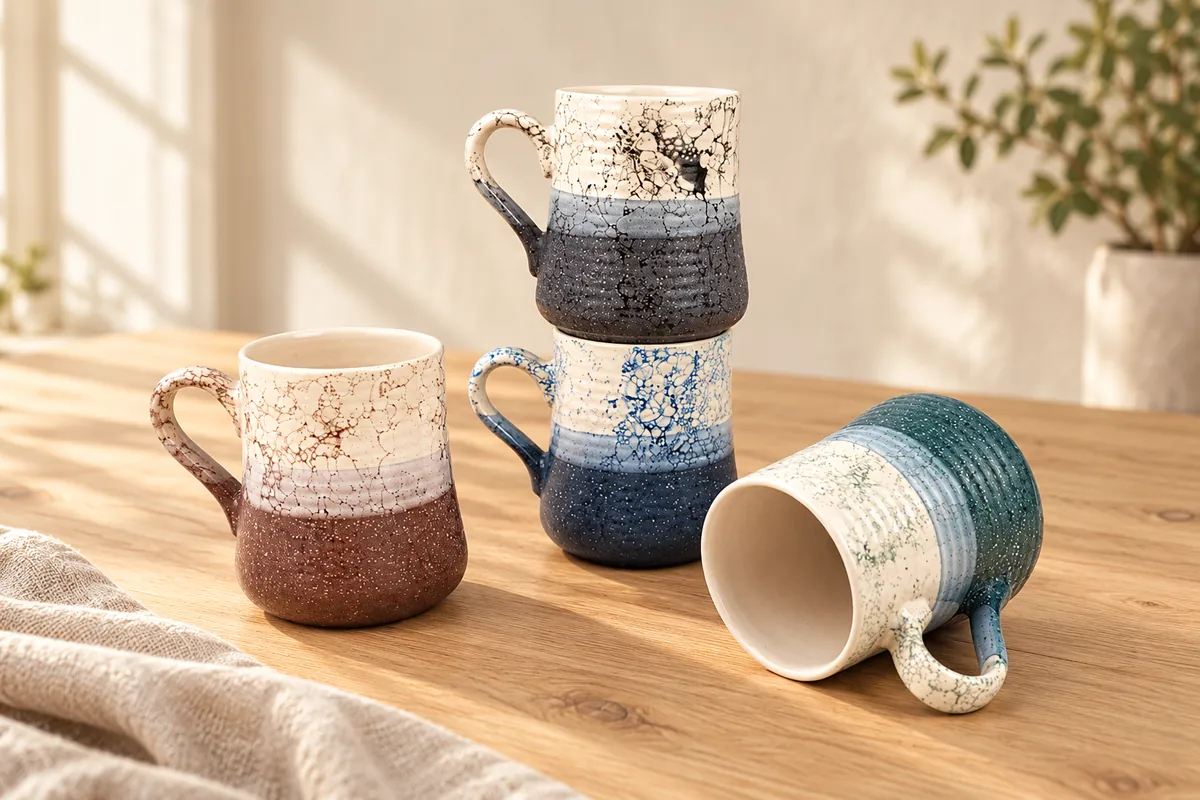 Speckled dip-glaze mugs