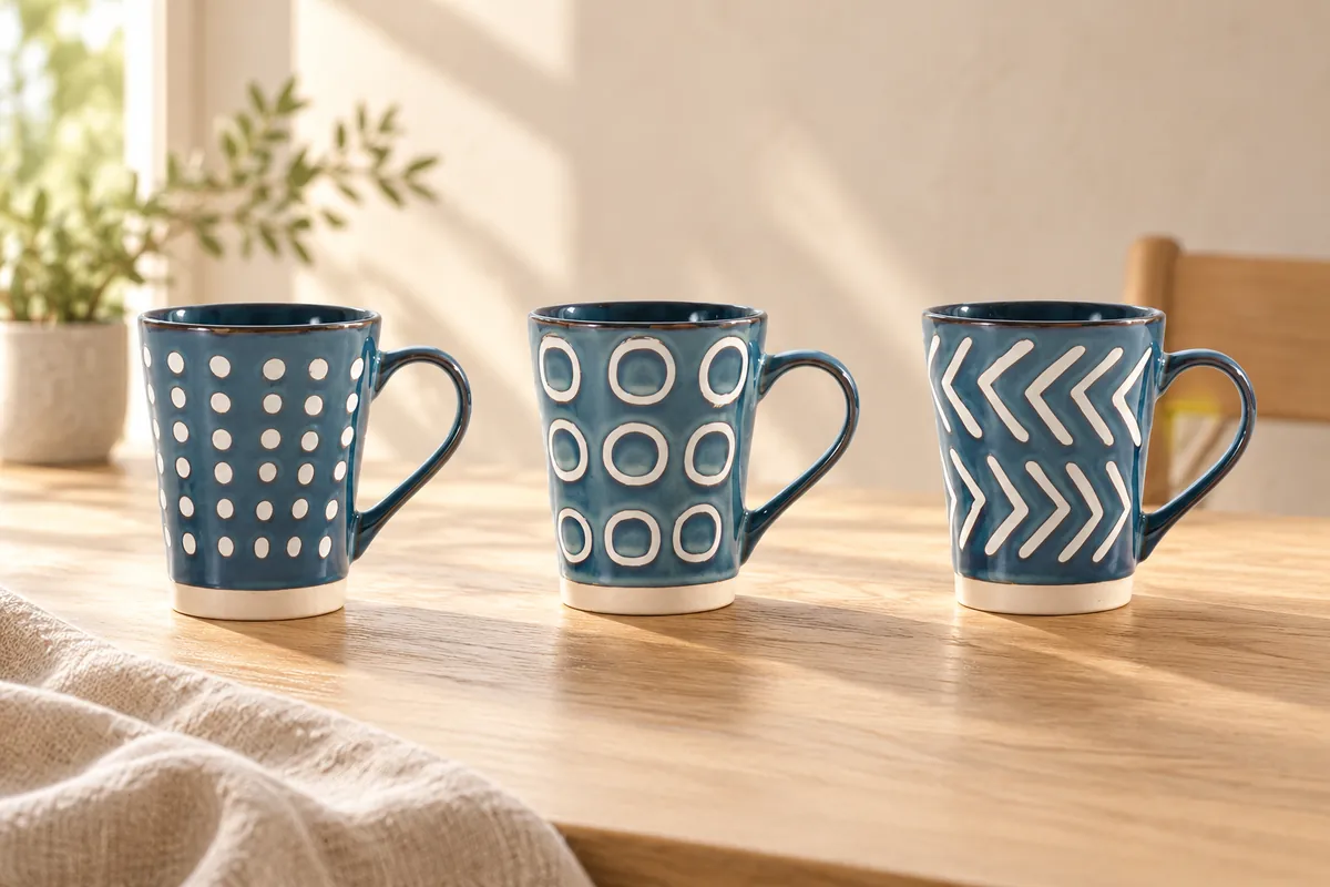 Blue graphic mugs