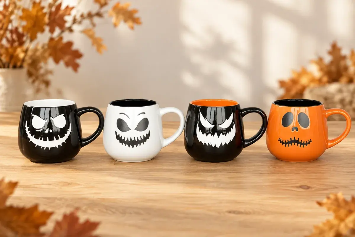 Round Halloween face mugs